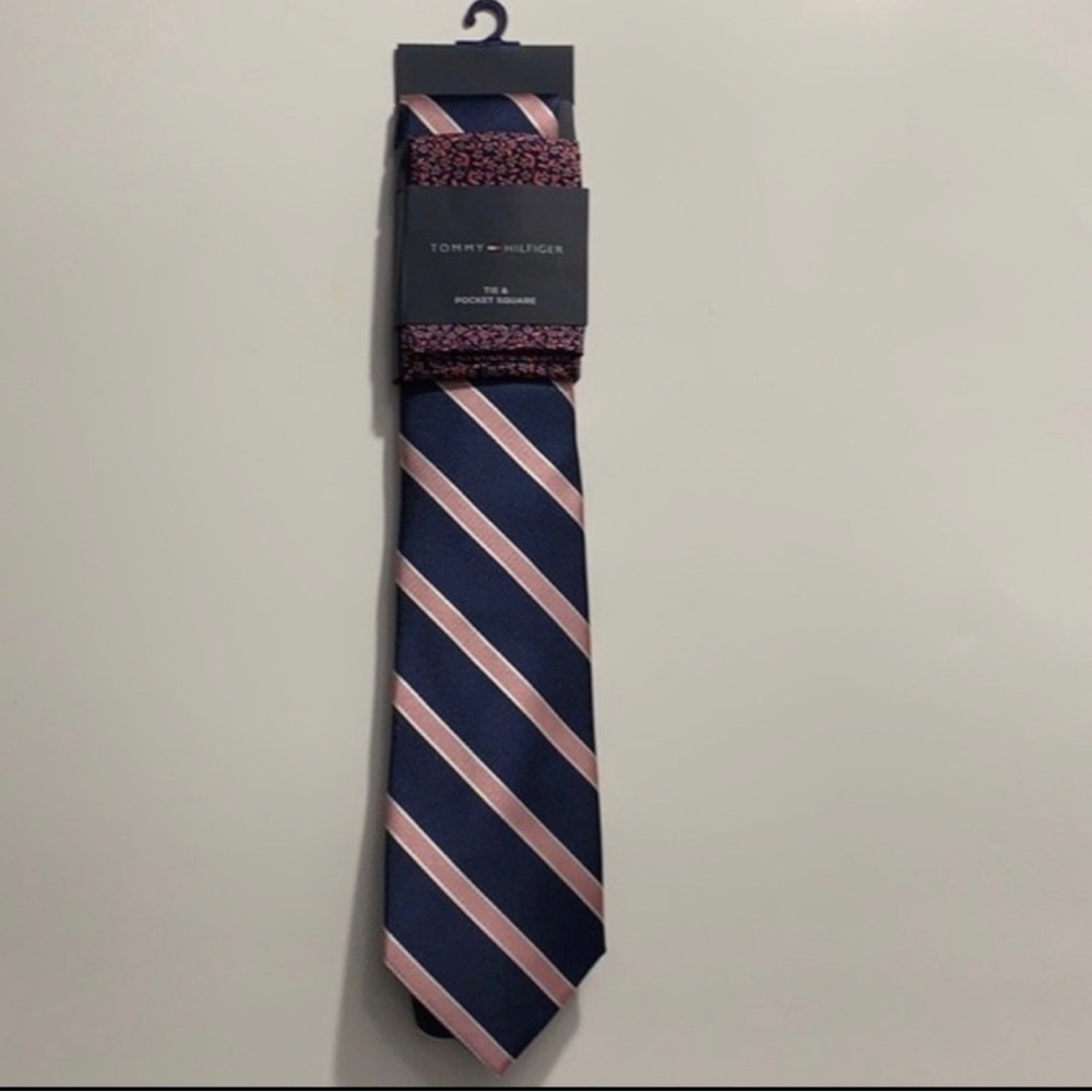 Tommy Hilfiger Navy and Pink Striped Tie